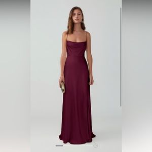 Burgundy evening gown. Perfect for a wedding.